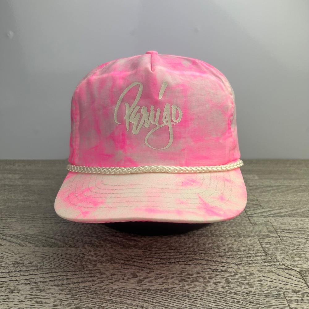 Vintage 90s Peiugo Hat Cap Strap Back Adjustable Pink White Tie Dye Rope Adult